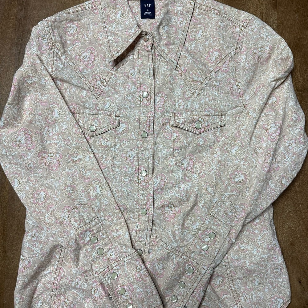 GAP Pink Paisley Pearl Snap-Front Western Jacket